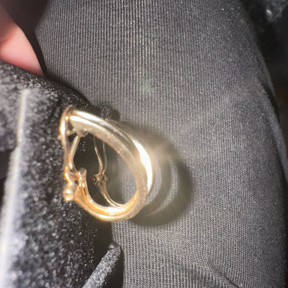 14k solid gold and diamond half hoop earrings - Picture 2 of 5